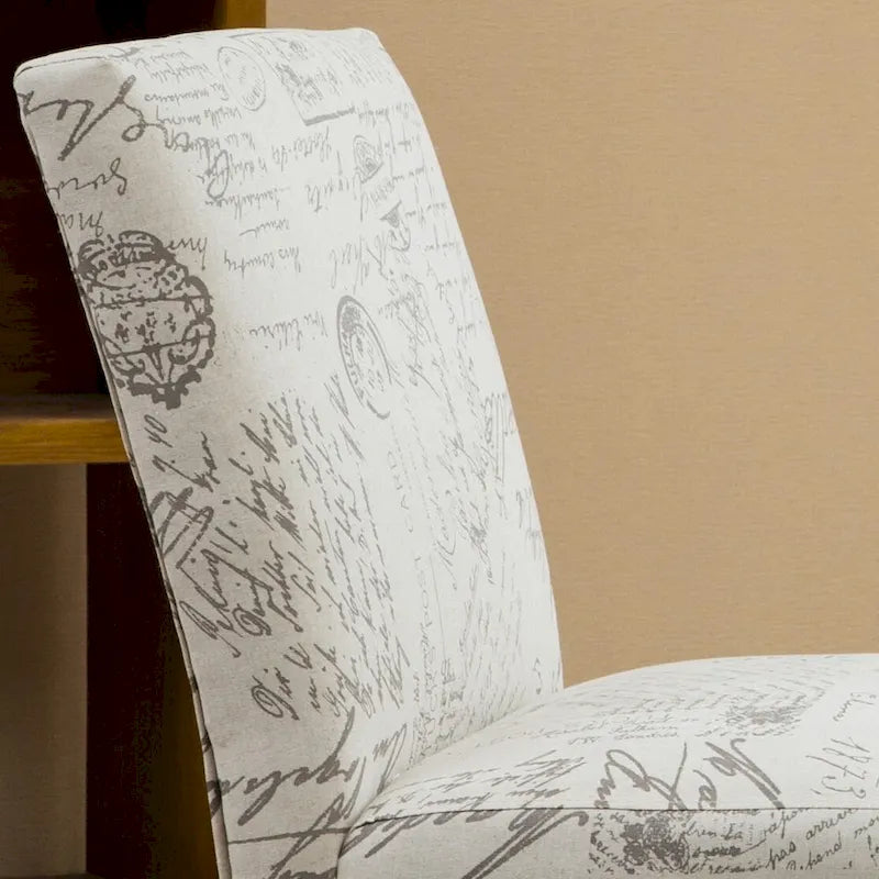 Fauteuil d'appoint rembourré à motifs de texte français | Taupe et crème | Pieds expresso | 59 cm L