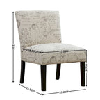 Fauteuil d'appoint rembourré à motifs de texte français | Taupe et crème | Pieds expresso | 59 cm L