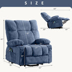 Fauteuil inclinable releveur électrique | Chauffant et massage 8 points | Port USB | 158 kg | Tissu bleu