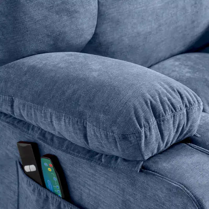 Fauteuil inclinable releveur électrique | Chauffant et massage 8 points | Port USB | 158 kg | Tissu bleu