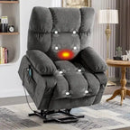 Fauteuil inclinable releveur électrique | Chauffant et massage 8 points | Port USB | 158 kg | Tissu bleu
