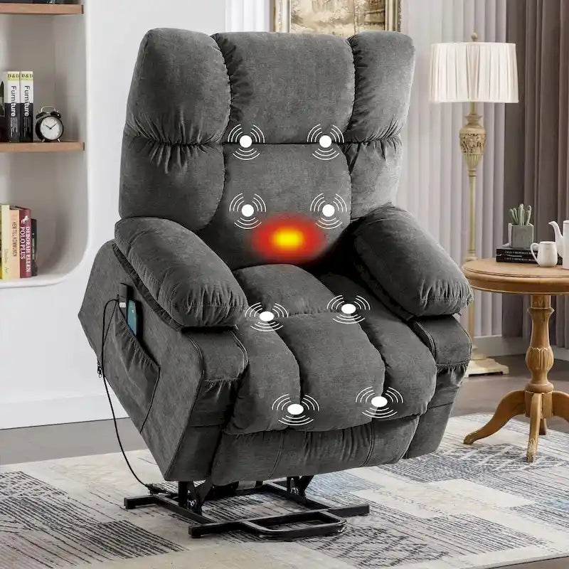 Fauteuil inclinable releveur électrique | Chauffant et massage 8 points | Port USB | 158 kg | Tissu bleu