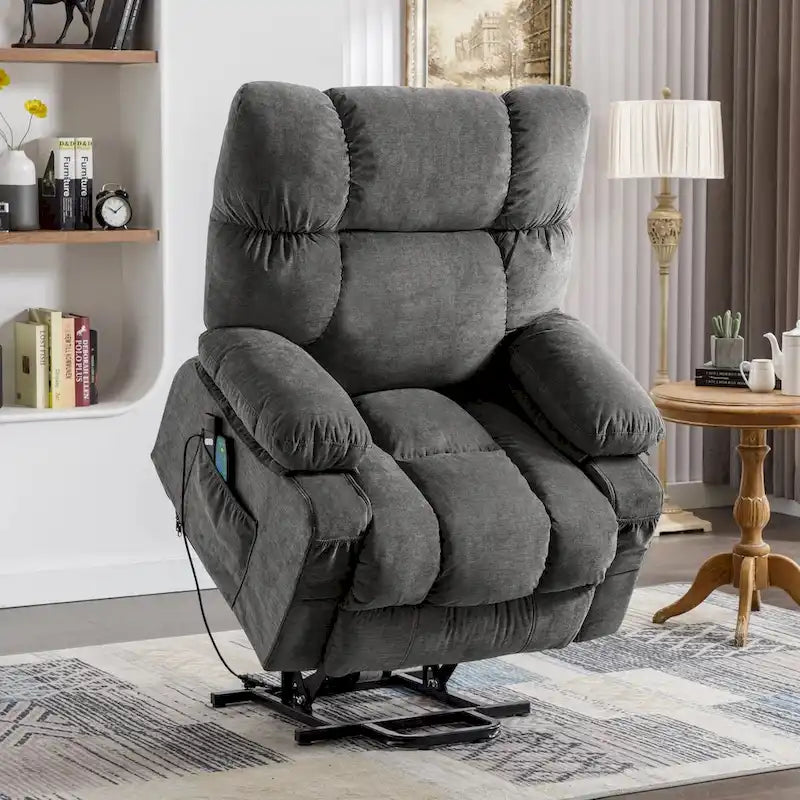 Fauteuil inclinable releveur électrique | Chauffant et massage 8 points | Port USB | 158 kg | Tissu bleu
