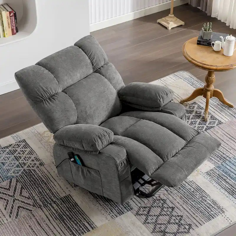 Fauteuil inclinable releveur électrique | Chauffant et massage 8 points | Port USB | 158 kg | Tissu bleu