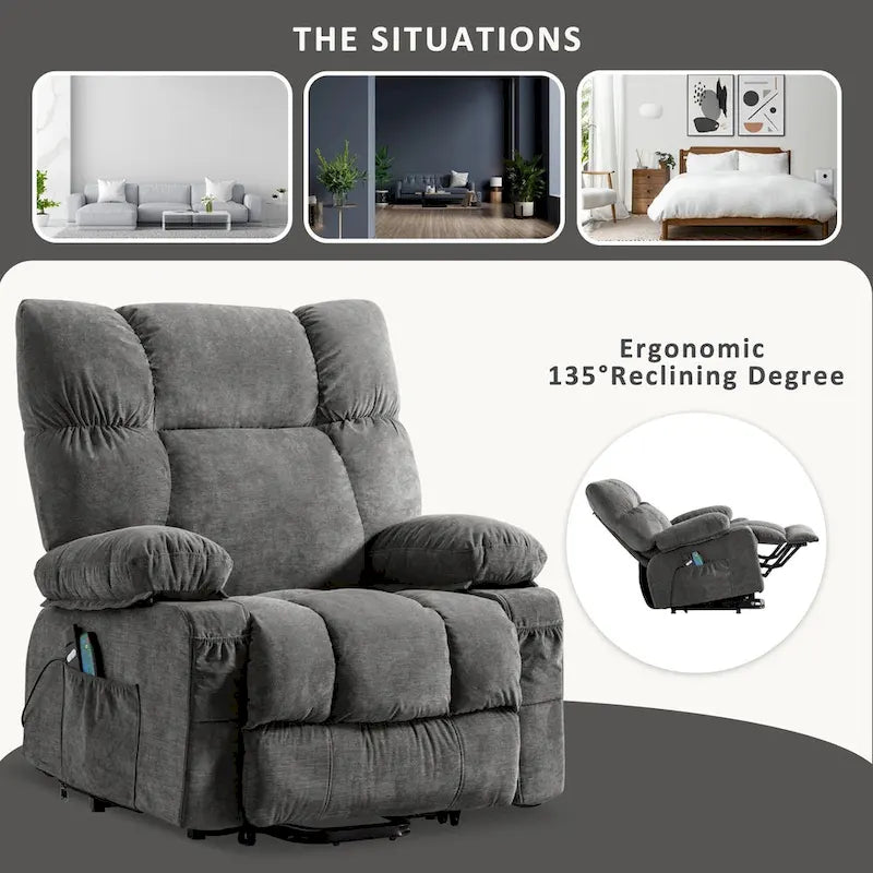 Fauteuil inclinable releveur électrique | Chauffant et massage 8 points | Port USB | 158 kg | Tissu bleu