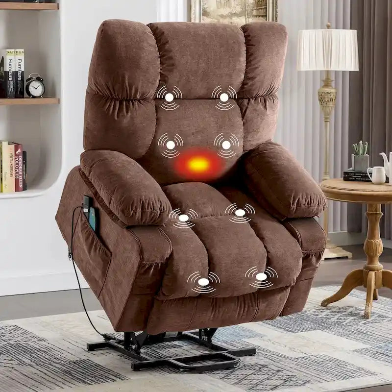Fauteuil inclinable releveur électrique | Chauffant et massage 8 points | Port USB | 158 kg | Tissu bleu