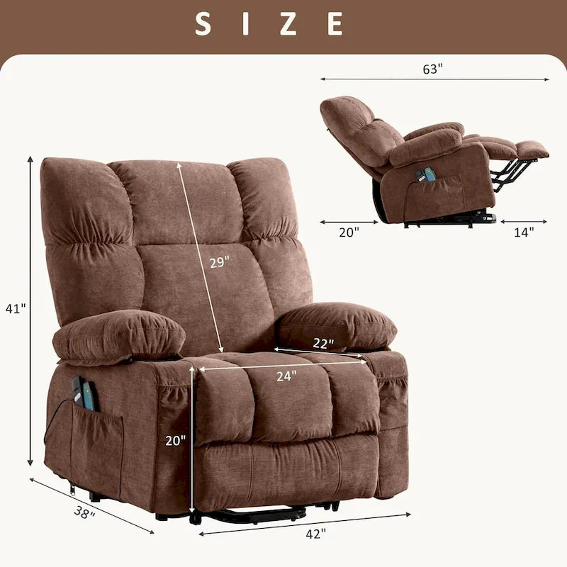 Fauteuil inclinable releveur électrique | Chauffant et massage 8 points | Port USB | 158 kg | Tissu bleu
