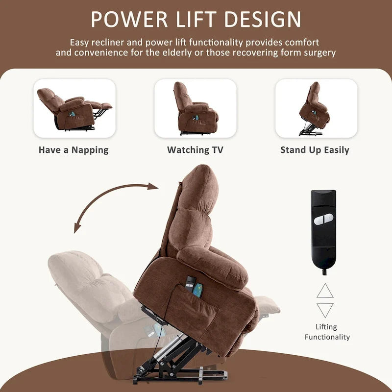 Fauteuil inclinable releveur électrique | Chauffant et massage 8 points | Port USB | 158 kg | Tissu bleu