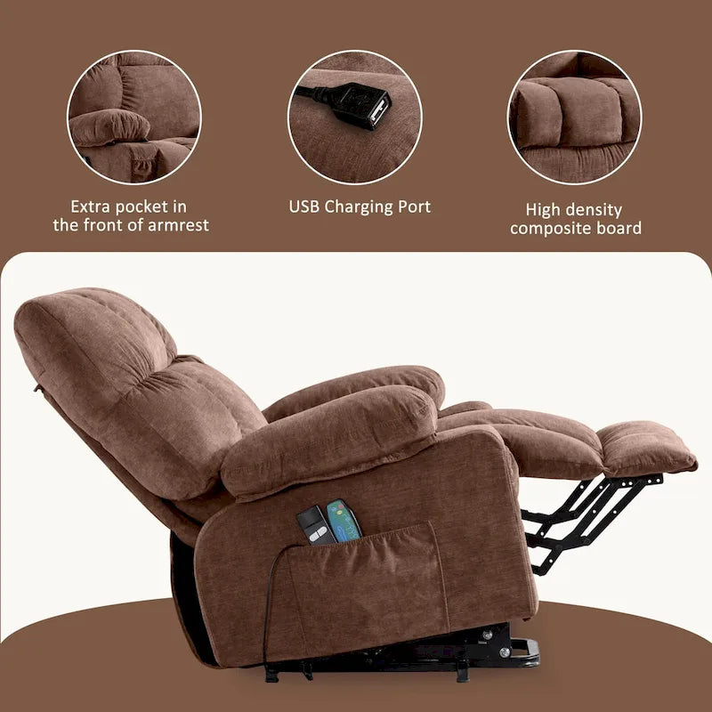 Fauteuil inclinable releveur électrique | Chauffant et massage 8 points | Port USB | 158 kg | Tissu bleu
