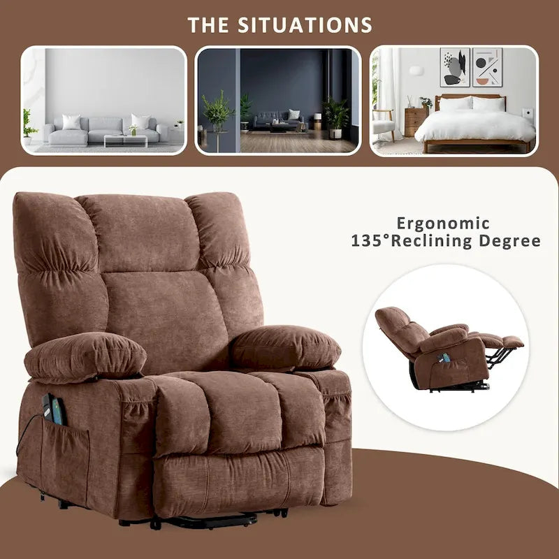 Fauteuil inclinable releveur électrique | Chauffant et massage 8 points | Port USB | 158 kg | Tissu bleu