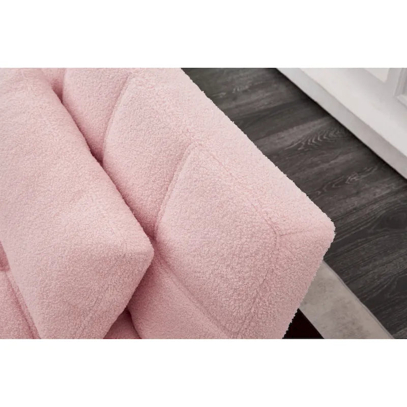 Canapé-lit en chenille rose | Futon 3 positions | Structure en bois massif | 136 kg | Pieds dorés
