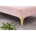 Canapé-lit en chenille rose | Futon 3 positions | Structure en bois massif | 136 kg | Pieds dorés