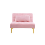 Canapé-lit en chenille rose | Futon 3 positions | Structure en bois massif | 136 kg | Pieds dorés