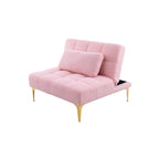 Canapé-lit en chenille rose | Futon 3 positions | Structure en bois massif | 136 kg | Pieds dorés
