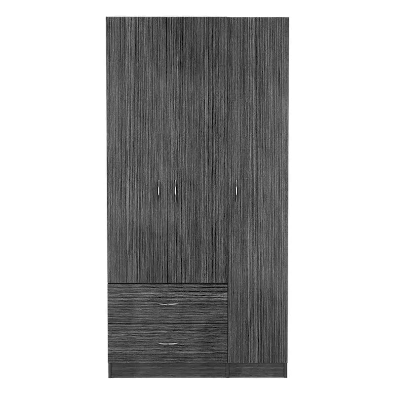 Armoire moderne à 3 portes | Tringle à vêtements | 4 étagères et 2 tiroirs | 180 cm (H) x 90 cm (L) x 47 cm (P)
