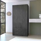 Armoire moderne à 3 portes | Tringle à vêtements | 4 étagères et 2 tiroirs | 180 cm (H) x 90 cm (L) x 47 cm (P)