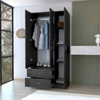 Armoire moderne à 3 portes | Tringle à vêtements | 4 étagères et 2 tiroirs | 180 cm (H) x 90 cm (L) x 47 cm (P)