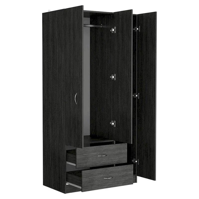 Armoire moderne à 3 portes | Tringle à vêtements | 4 étagères et 2 tiroirs | 180 cm (H) x 90 cm (L) x 47 cm (P)