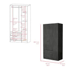 Armoire moderne à 3 portes | Tringle à vêtements | 4 étagères et 2 tiroirs | 180 cm (H) x 90 cm (L) x 47 cm (P)