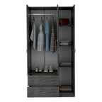 Armoire moderne à 3 portes | Tringle à vêtements | 4 étagères et 2 tiroirs | 180 cm (H) x 90 cm (L) x 47 cm (P)