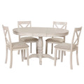 Ensemble de salle à manger rond extensible 5 pièces | Blanc antique | Bois d'hévéa | 4 places