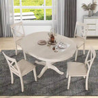 Ensemble de salle à manger rond extensible 5 pièces | Blanc antique | Bois d'hévéa | 4 places