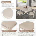 Ensemble de salle à manger rond extensible 5 pièces | Blanc antique | Bois d'hévéa | 4 places