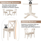 Ensemble de salle à manger rond extensible 5 pièces | Blanc antique | Bois d'hévéa | 4 places