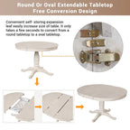 Ensemble de salle à manger rond extensible 5 pièces | Blanc antique | Bois d'hévéa | 4 places