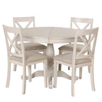 Ensemble de salle à manger rond extensible 5 pièces | Blanc antique | Bois d'hévéa | 4 places