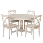 Ensemble de salle à manger rond extensible 5 pièces | Blanc antique | Bois d'hévéa | 4 places