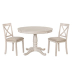 Ensemble de salle à manger rond extensible 5 pièces | Blanc antique | Bois d'hévéa | 4 places