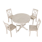 Ensemble de salle à manger rond extensible 5 pièces | Blanc antique | Bois d'hévéa | 4 places