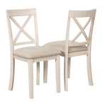 Ensemble de salle à manger rond extensible 5 pièces | Blanc antique | Bois d'hévéa | 4 places