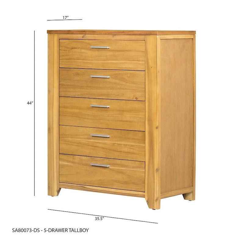 5-Drawer Solid Wood Vertical Chest with Metal Handle for Bedroom, Living Room