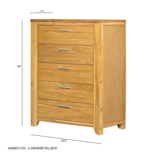 5-Drawer Solid Wood Vertical Chest with Metal Handle for Bedroom, Living Room