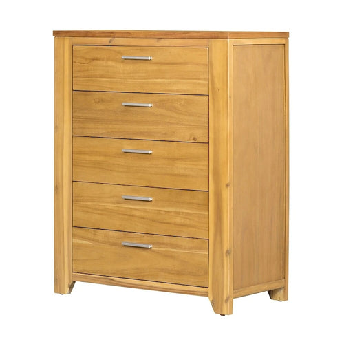 Commode verticale à 5 tiroirs en bois massif avec poignée métallique pour chambre à coucher, salon