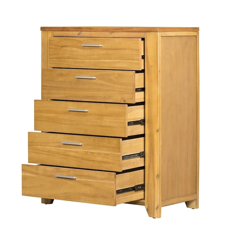 Commode verticale à 5 tiroirs en bois massif avec poignée métallique pour chambre à coucher, salon