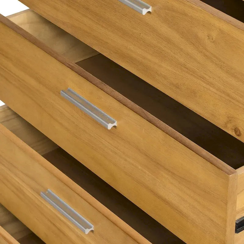 Commode verticale à 5 tiroirs en bois massif avec poignée métallique pour chambre à coucher, salon