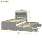 Lit Plateforme Twin XL | Tête de lit LED | Station de Charge | Lit Gigogne et 2 Tiroirs | Pin Gris
