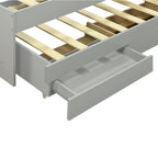 Lit Plateforme Twin XL | Tête de lit LED | Station de Charge | Lit Gigogne et 2 Tiroirs | Pin Gris
