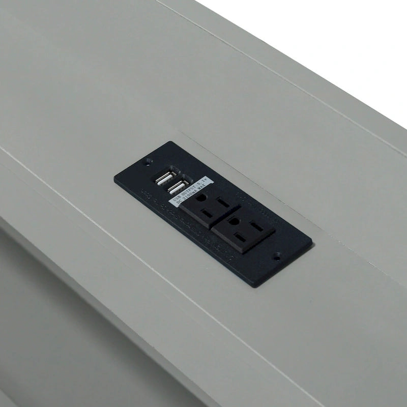 Lit Plateforme Twin XL | Tête de lit LED | Station de Charge | Lit Gigogne et 2 Tiroirs | Pin Gris