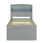 Lit Plateforme Twin XL | Tête de lit LED | Station de Charge | Lit Gigogne et 2 Tiroirs | Pin Gris