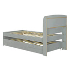 Lit Plateforme Twin XL | Tête de lit LED | Station de Charge | Lit Gigogne et 2 Tiroirs | Pin Gris