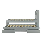 Lit Plateforme Twin XL | Tête de lit LED | Station de Charge | Lit Gigogne et 2 Tiroirs | Pin Gris