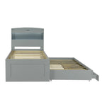 Lit Plateforme Twin XL | Tête de lit LED | Station de Charge | Lit Gigogne et 2 Tiroirs | Pin Gris