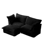 Canapé d'angle 2 places en velours côtelé avec pouf convertible et oreillers