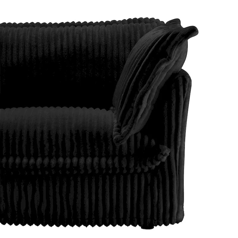 Canapé d'angle 2 places en velours côtelé avec pouf convertible et oreillers