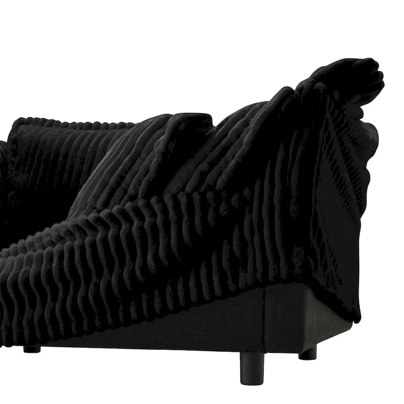 Canapé d'angle 2 places en velours côtelé avec pouf convertible et oreillers