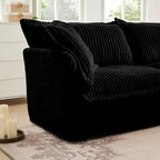 Canapé d'angle 2 places en velours côtelé avec pouf convertible et oreillers